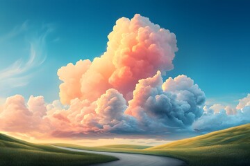 Whimsical pastel landscape of a charming countryside
