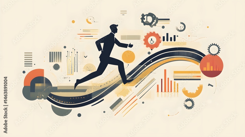 Aufkleber silhouette of a person running through abstract data visualization.