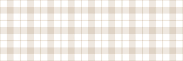 Minimalist soft neutral beige and white gingham check plaid pattern texture background vector repeat pattern banner design