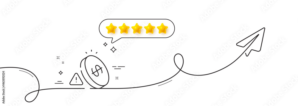 Poster inflation line icon. continuous line with share plane. rising prices sign. currency warning symbol. 