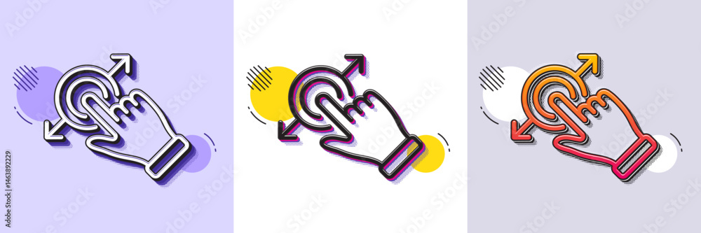 Poster touchscreen gesture line icon. halftone dotted pattern. gradient icon with grain shadow. drag and dr
