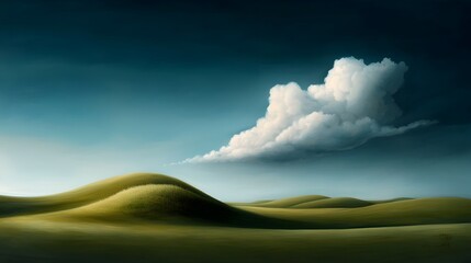 A serene tranquil landscape with rolling meadows and wispy clouds  long title A peaceful pastoral