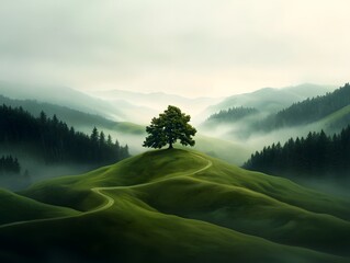 A tranquil pastoral scene of undulating hills and lush meadows  long title A tranquil pastoral