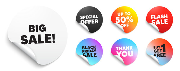 Big sale sticker tag. Special offer paper price tags. Big Sale tag. Special offer price sign. Advertising Discounts symbol. Discount, black friday sticker. Promo banner. Vector