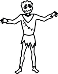 Simple Line Art Zombie Illustration Spooky Halloween Design