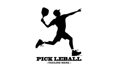pickleball logo vector graphic and vector silhouette of a pickleball player serving with white background
