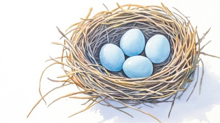 Light blue eggs nestled in a bird's nest
