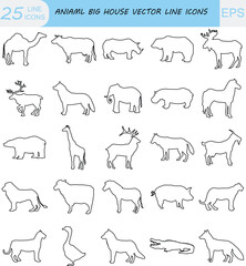  Line set of domestic, farm and wild animals. Outline icons