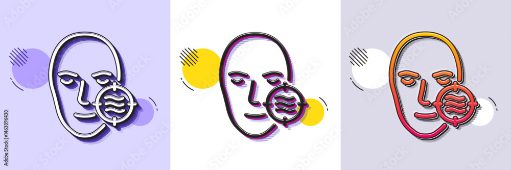Poster problem face skin line icon. halftone dotted pattern. gradient icon with grain shadow. need facial c