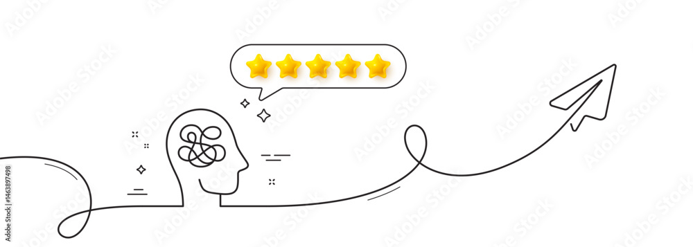 Poster anxiety line icon. continuous line with share plane. stress or think worry sign. mental health symbo