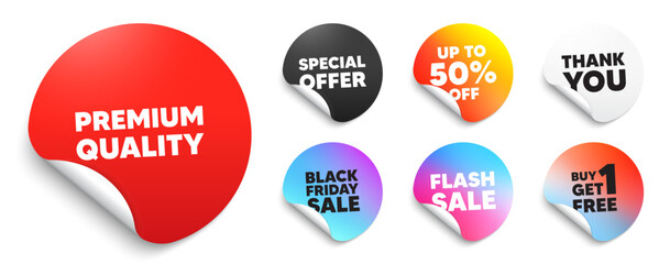 Premium quality red sticker tag. Special offer paper price tags. Premium quality tag. High product sign. Top offer symbol. Discount, black friday sticker. Promo banner. Vector