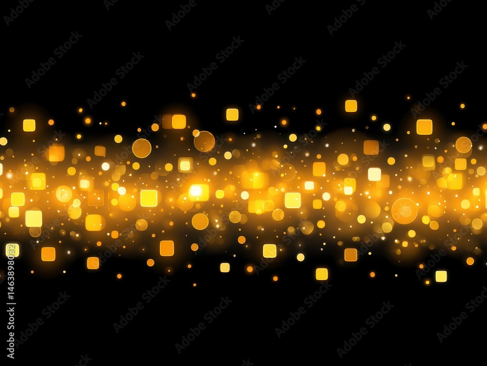 Poster abstract golden light pattern with geometric shapes on a dark background.