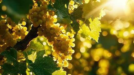 Obraz premium Sunlit Grapes on the Vine Golden Hour Glow