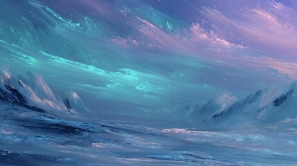 Fototapeta premium Frozen alien landscape glows with ethereal light
