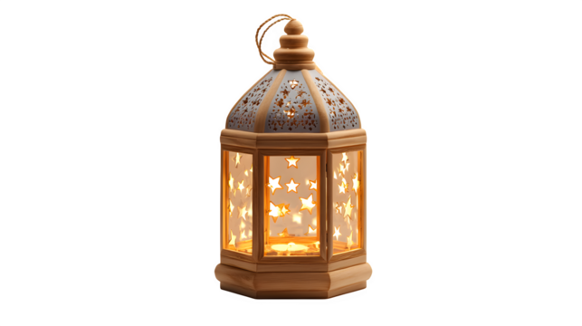 A Ramadan lantern with star cutouts, isolated on Transparent background