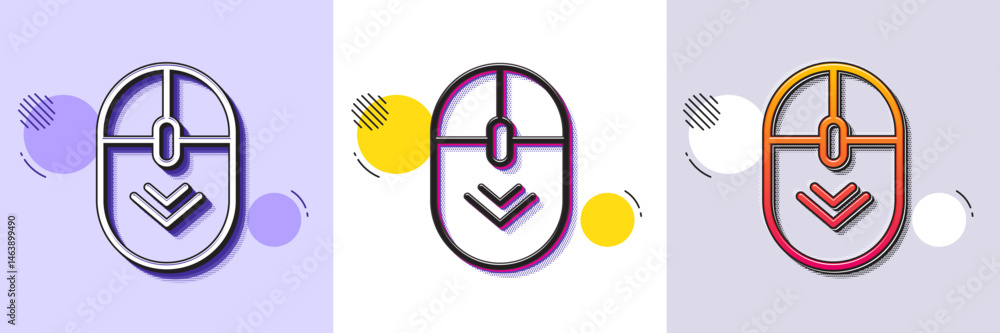 Poster scroll down mouse line icon. halftone dotted pattern. gradient icon with grain shadow. scrolling scr