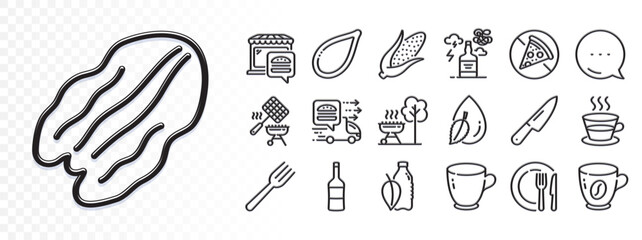 Tea cup, Water drop and Alcohol addiction line icons for web app. Glare of light effect. Message icon. Pack of Wine, Water bottle, Pecan nut pictogram icons. Food delivery, Knife, Dish signs. Vector