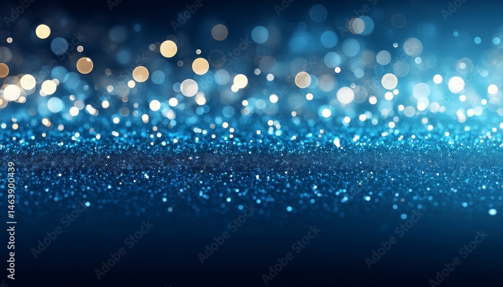 Poster abstract blue bokeh background with sparkling lights.