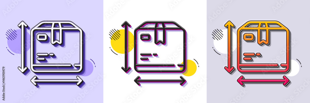 Poster box size line icon. halftone dotted pattern. gradient icon with grain shadow. package dimension sign
