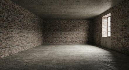 Empty Room with Brick Walls Concrete Floor and Natural Light