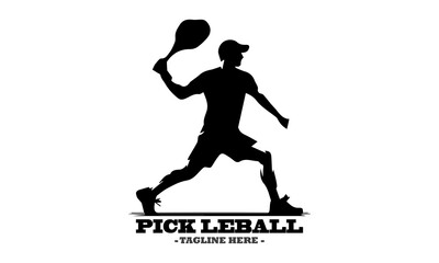 pickleball logo vector graphic and vector silhouette of a pickleball player serving with white background