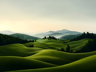 Tranquil pastoral hills and meadows