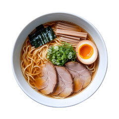 Delicious Ramen Noodles in Broth on White Background