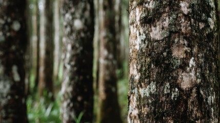 Obraz premium side view of forest tree trunks,background of rainforest --chaos 30