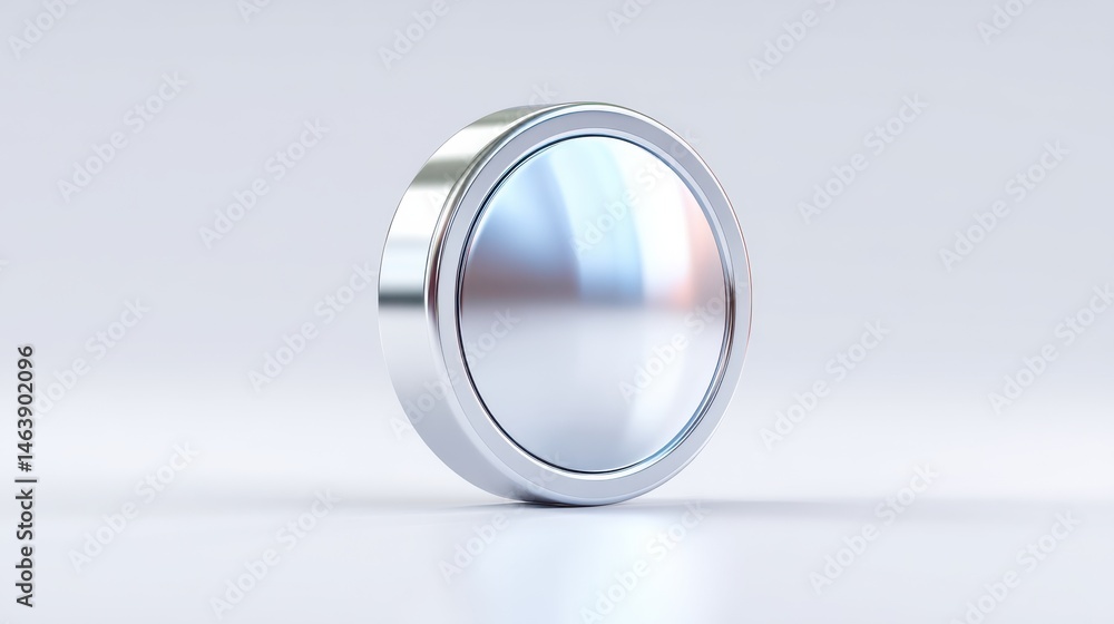 Poster a sleek polished silver chrome button with a minimalist futuristic cyber interface inspired design c