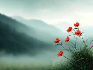 Tranquil pastoral scene with blooming wildflowers