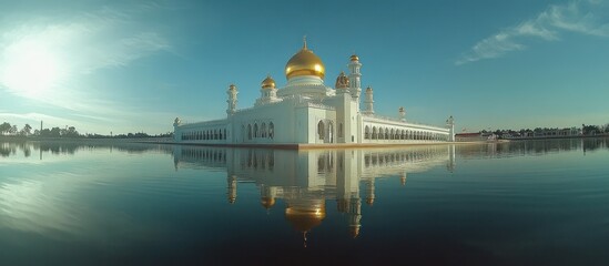 Naklejka premium Mosque in Water with Gold Dome