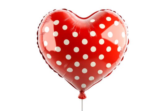 Heart shaped red balloon with polka dots, cut out transparent