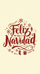 Feliz Navidad Graphic with Red Text and Gold Decoration on Beige
