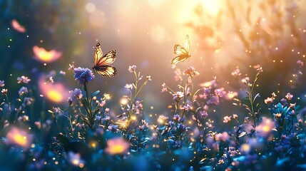 Butterflies in a field of flowers