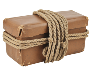 a brown box wrapped in rope
