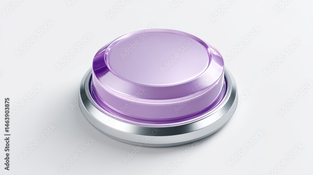 Poster close up of a modern minimalist purple digital button with a sleek shiny interface and a subtle glow