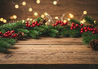 Festive Christmas Table Decor with Evergreen and Blurred Lights