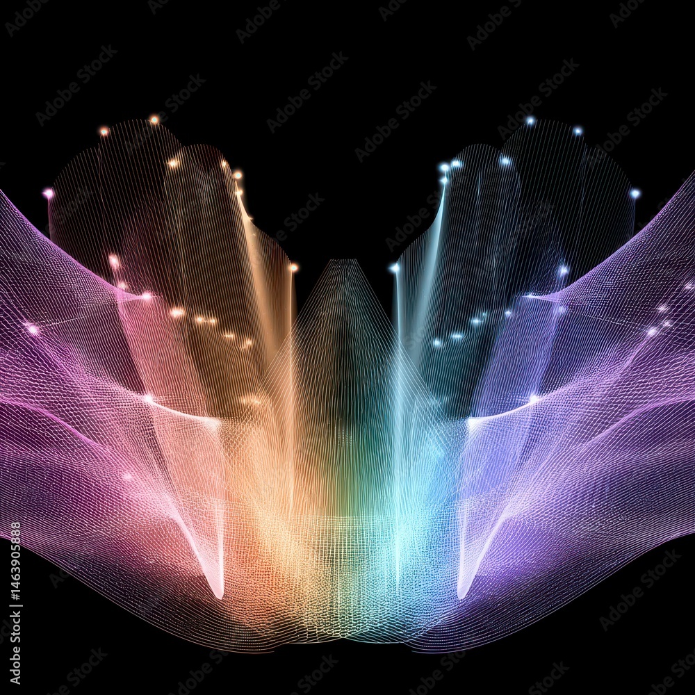 Aufkleber abstract lines forming a colorful wave pattern against a dark background.