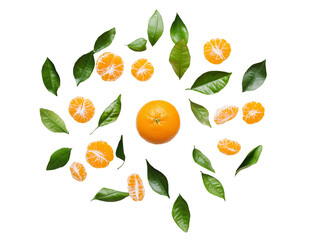 a group of oranges with leaves around them