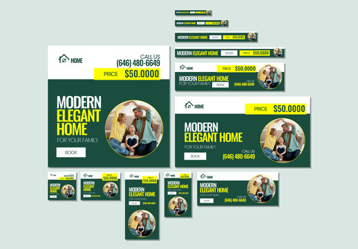 Modern Real Estate Web Banner Ads With Property Listings and Contact Details for Promotions