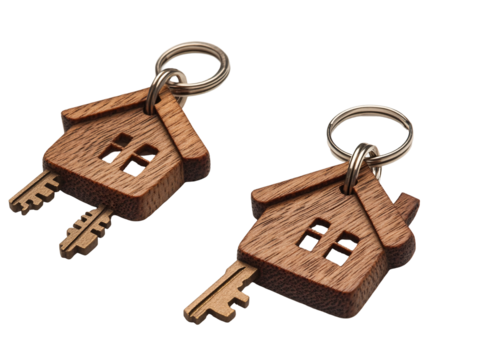 a couple of wooden keychains
