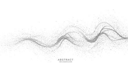Flowing Particles in Silver Gray Waves on White Background