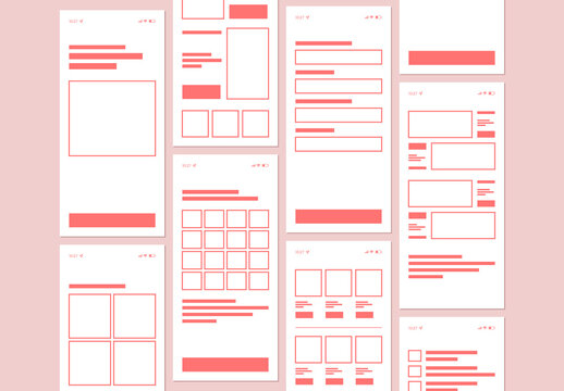Red Mobile App Wireframe Template With Minimal UI Layout for Prototyping and Interface Design