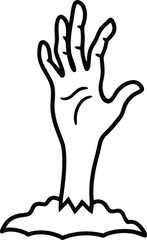 Zombie Hand Rising from the Ground Spooky Line Art Illustration