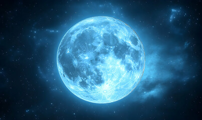 Obraz premium Ethereal Blue Moon Glows Amidst a Starry Nebula, Creating a Cele