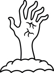 Zombie Hand Emerging from the Ground Spooky Line Art Illustration