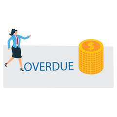 A Businesswoman stands thinking while looking at a bill on the floor, illustration of a late bill, financial problems, budgeting failure, financial planning failure