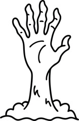 Zombie Hand Rising from the Ground Spooky Line Art Illustration
