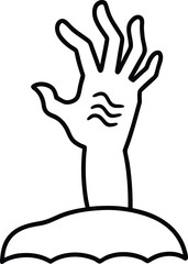 Zombie Hand Rising from Grave Spooky Line Art Illustration