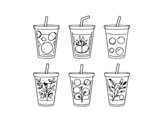 summer iced tea with lemon minimalist line art vector